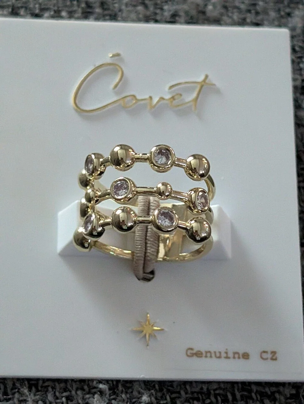 Covet Gold-Tone Multi-Row CZ Accent Ring